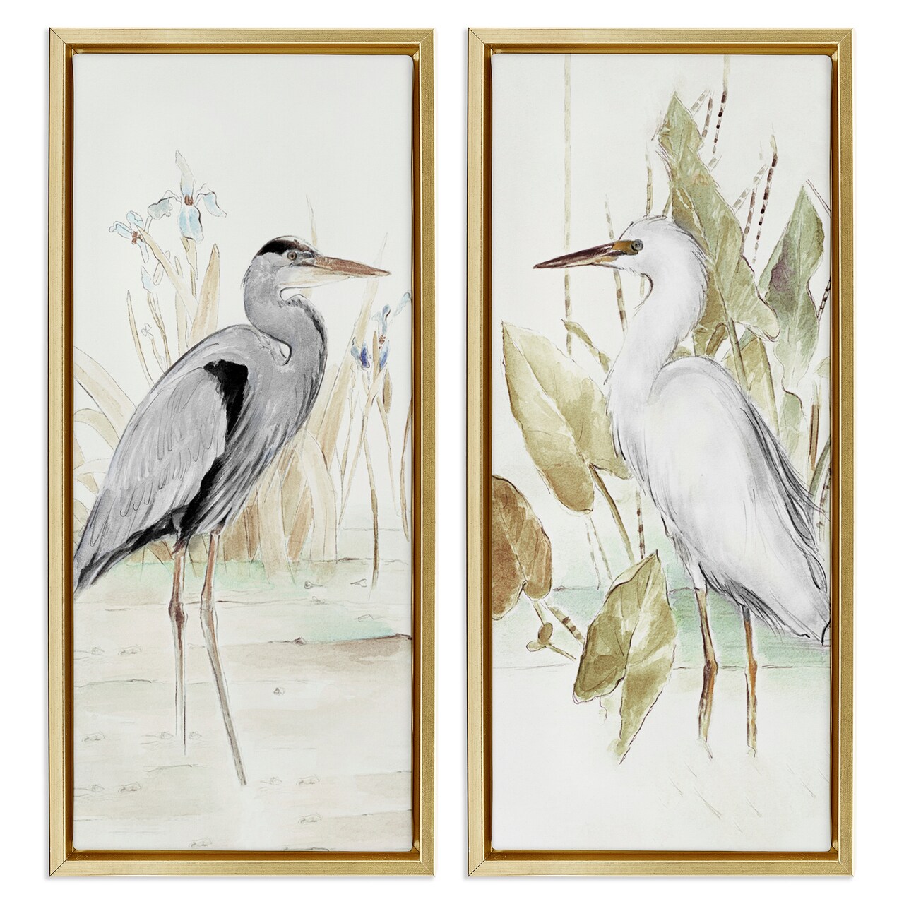 Stupell Industries Heron Egret Marsh Landscape 2 pc Framed Floater Canvas Wall Art Set Design by Lanie Loreth